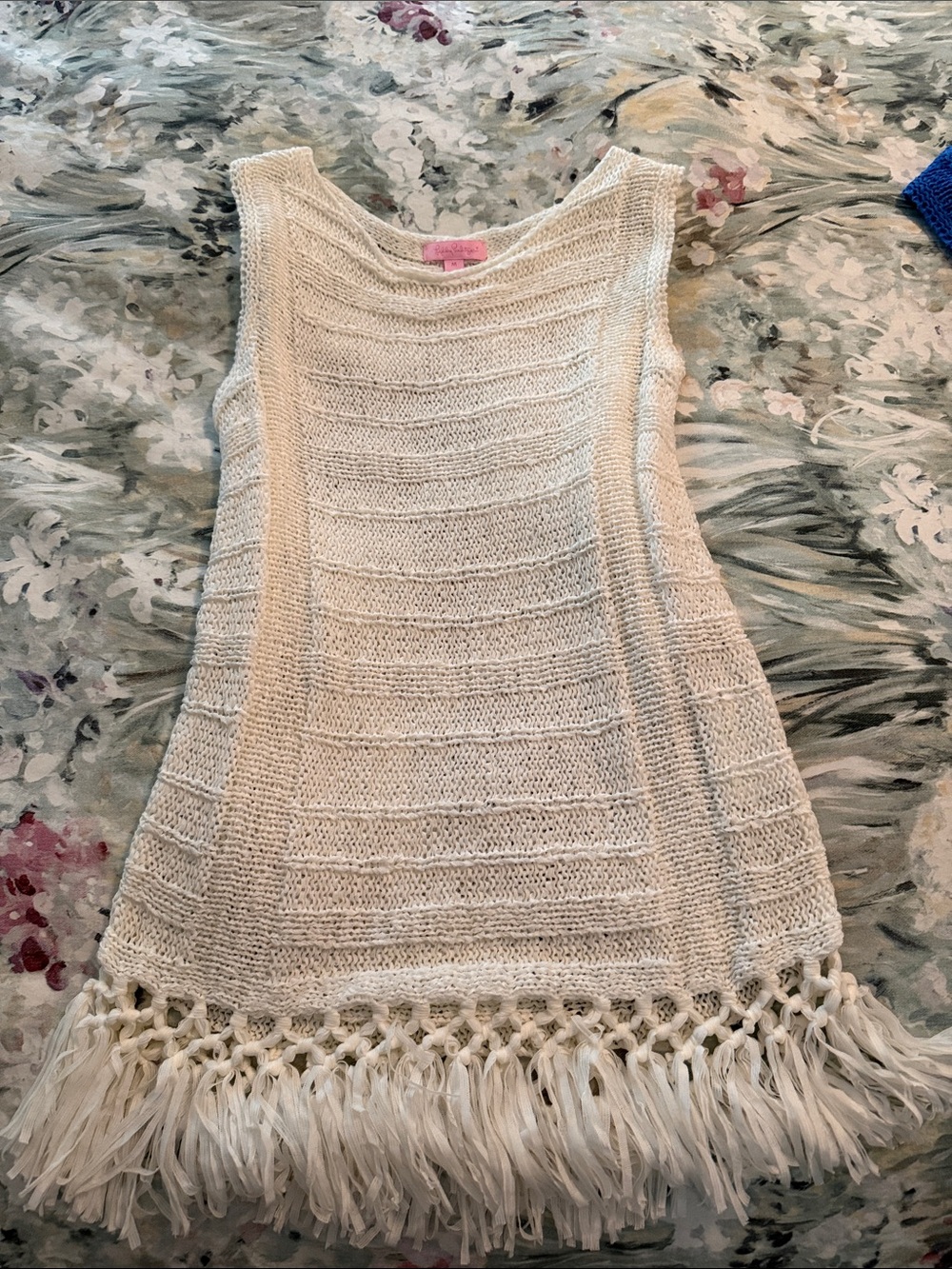 Lilly Pulitzer Cream Crochet Fringe Tank Top